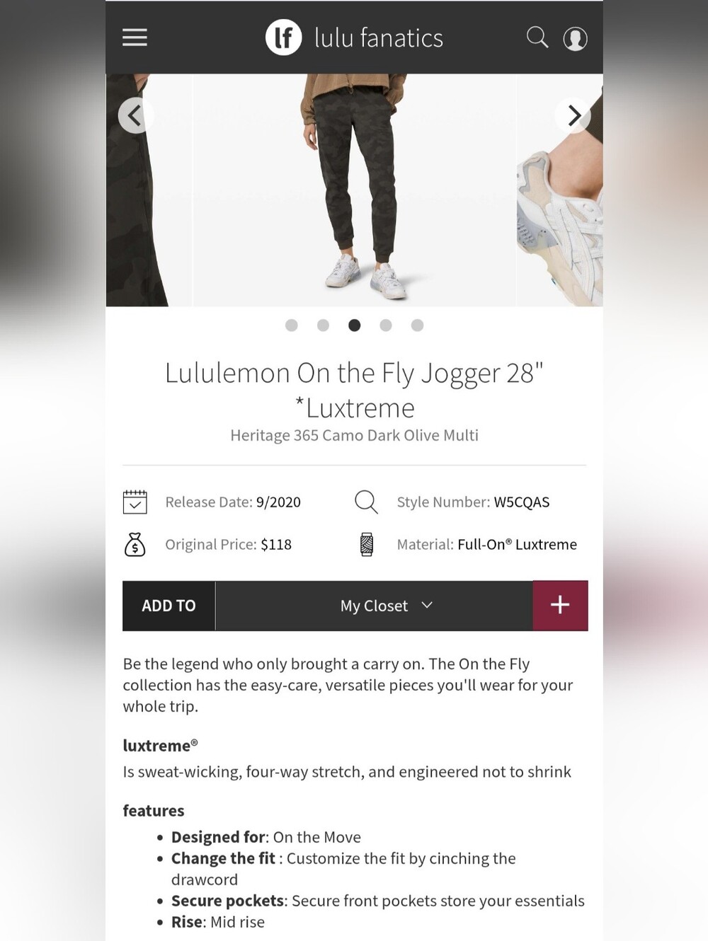 Lululemon On the Fly Jogger 28" *Luxtreme Heritage 365 Camo Dark Olive SIZE 6 - Picture 6 of 6